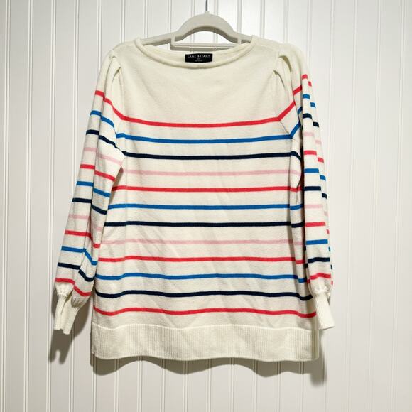 Lane Bryant Boatneck Striped Puff Sleeve Sweater Size 14/16 - Picture 2 of 7